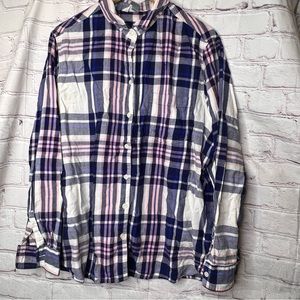 Old Navy Womens Flannel Shirt Cotton Plaid Lightweight Pockets Blue Pink XXL